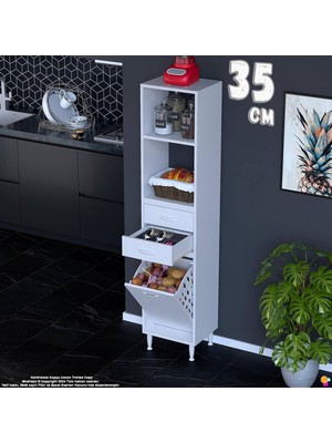 Eliusta Saye 35 cm 2 Çekmece Sepetli Kahve Köşesi Çok Amaçlı Dolap,bakliyat Organizer Banyo Dolabı 35X181X32