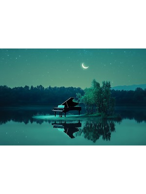 Aden Dijital Dekoratif Manzara ve Piyano Dekor Doğa Müzik Kanvas Tablo