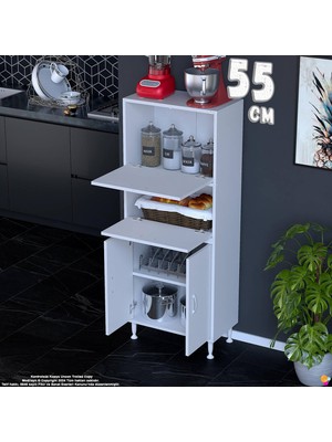Eliusta Vento 55 cm Çok Amaçlı Mutfak Kiler Dolabı Üst Kapaklı Banyo Ayakkabılık Boy Mutfak Dolabı 55X150X32