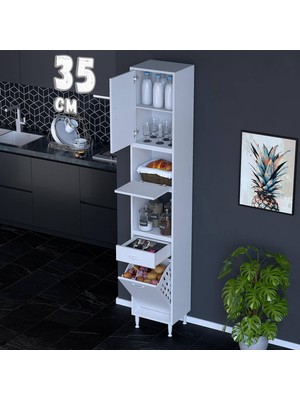 Eliusta Zevra 35 cm Baharatlık Dolabı Sepetli Çok Amaçlı Mutfak Kiler Organizer Banyo Dolabı 35X226X32 cm