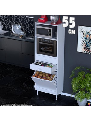 Eliusta Saye 55 cm Fırın Dolab Sepetli Çok Amaçlı Mutfak Kiler Banyo Kirli Çamaşır Dolabı 55X181X32