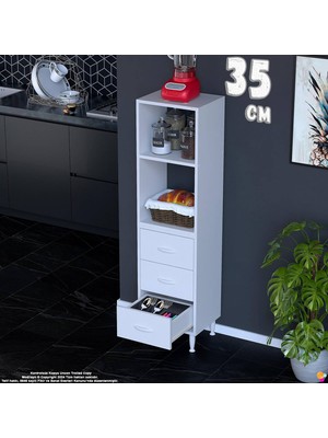 Eliusta Velar 35 cm 3 Çekmeceli Açık Raflı Mutfak Erzak Dolabı Çok Amaçlı Kiler Banyo Dolabı 35X150X32 cm
