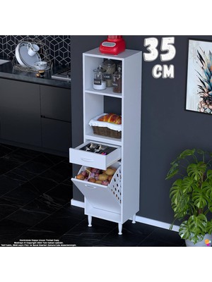 Eliusta Vela 35 cm Sepetli Çok Amaçlı Açık 2 Raflı Tek Çekmeceli Mutfak Kiler Banyo Dolabı 35X163X32 cm