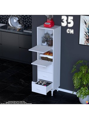 Eliusta More 35 cm Çok Amaçlı Organizer Mutfak Kiler Banyo 2 Kapaklı 3 Çekmeceli Mutfak Dolabı 35X150X32 cm