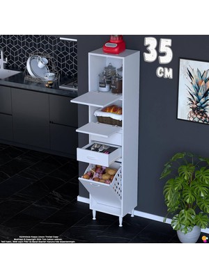 Eliusta Irmak 35 cm  Sepetli Çok Amaçlı Üst Çift Kapaklı 2 Çekmeceli Mutfak Kiler Banyo Dolabı 35X181X32 cm