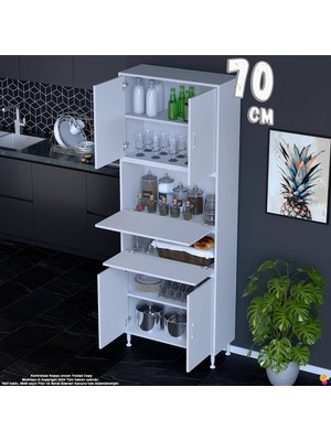 Eliusta Derin 70 cm 6 Kapaklı Çok Amaçlı Mutfak Kiler Dolabı Organizer Banyo Çocuk Odası Boy Dolabı Beyaz