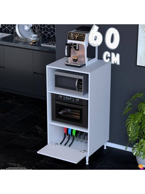 Eliusta Joker 60 cm Mutfak Dolabı Mikrodalga Fırın Standı Çok Amaçlı Kiler Ekmeklik Beyaz 60X119X48 cm