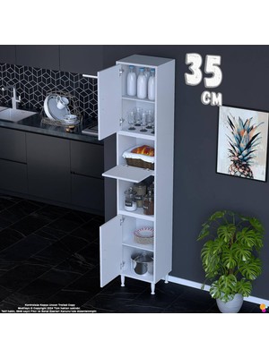 Eliusta Işıl 35 cm Kapaklı Orta Bölmeli Çok Amaçlı Mutfak Kiler Dolabı Banyo Düzenleyici 35X213X32 cm Beyaz