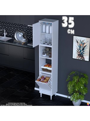 Eliusta Asel 35 cm Sepetli Çok Amaçlı Mutfak Kiler Dolabı Banyo Kirli Çamaşır Oyuncak Dolabı Beyaz 35X213X32