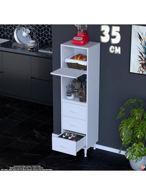 Eliusta Nola 35 cm Üstü Kapaklı 3 Çekmeceli Çok Amaçlı Mutfak Kiler Banyo Erzak Depolama Dolabı 35X150X32 cm