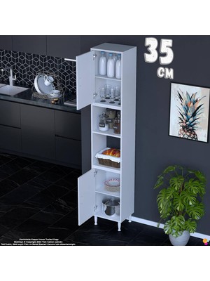 Eliusta Bade 35 cm 2 Kapaklı Açık Raflı Çok Amaçlı Mutfak Kiler Dolabı Banyo Dolabı Boy Dolabı 35X213X32 cm