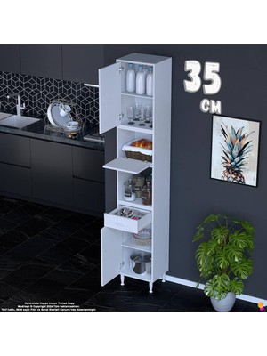 Eliusta Çağıl 35 cm Çok Amaçlı Organizer Dolap - Mutfak Kiler Banyo Antre Hobi Dolabı Beyaz 35X226X32 cm