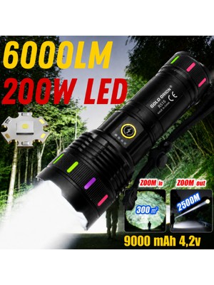 farissu Gold Orion R516 200W 6000 Lümen Teleskopik Zoomlu Şarj Edilebilir LED El Feneri