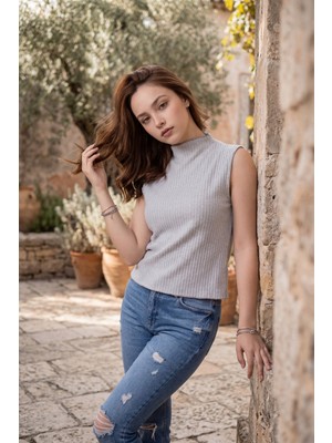 Flare Premium Fanel Yaka Triko Kaşkorse Kadın Bluz