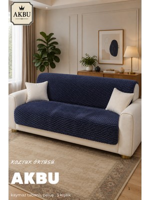 Akbu Kaymaz Tabanlı Peluş Koltuk Örtüsü Petek Dokulu Yumuşak 3 Kişilik Koltuk Kılıfı 175 x 210 cm