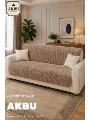 Akbu Kaymaz Tabanlı Peluş Koltuk Örtüsü Petek Dokulu Yumuşak 3 Kişilik Koltuk Kılıfı 175 x 210 cm