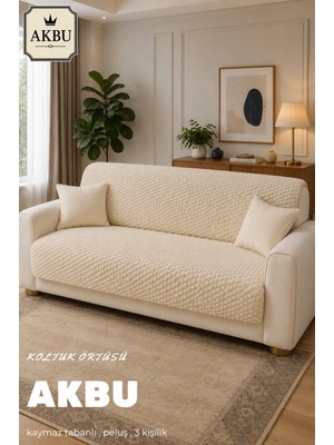 Akbu Kaymaz Tabanlı Peluş Koltuk Örtüsü Petek Dokulu Yumuşak 3 Kişilik Koltuk Kılıfı 175 x 210 cm