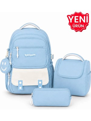 Çanta Trend 4’lü Saten Kumaş Su Geçirmez, Ilkokul Çantası Seti Beslenme Çantası Kalemlik ve Aksesuar Çantalı