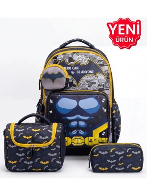 Çanta Trend 4’lü Set, Erkek Çocuk Desenli Ilkokul Okul Çantası + Beslenme Çantası + Kalemlik + Silgilik