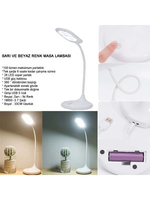 Gees Global Şarjlı Sarı ve Beyaz Renk Masa Lambası WT-005
