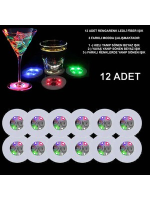 Gees Global Renkli LED Işıklı Bardak Altlığı - Dekoratif (12 Adet, Pilli)