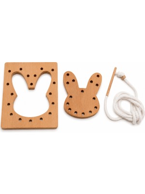 Montessori Gemisi Montessori Puzzle Ip Geçirme Seti Tavşan | Ahşap Ikili Ip Geçirme Oyunu | Problem Çözme ve Ince Motor Günlük Yaşam Materyali | Ahşap Oyuncak
