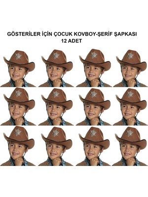 Gees Global Kovboy Şerif Şapkası Kahve 12 Adet - Kostüm, Parti ve Gösteri Şapkası