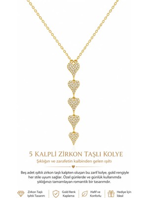 Lovecharm Gold Renk 5 Kalpli Zirkon Taşlı Sallantılı Kadın Kolyesi