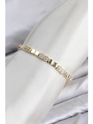 AyrStore cm Kare Model Zirkon Taşlı Vıp Seri Gold Renk Pirinç Kadın Bileklik