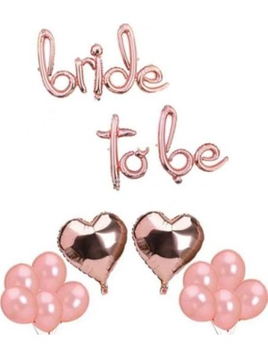 Mey İthalat Beysüs Bride To Be Imza Folyo Balon 10 Adet Rose Gold Balon 2 Adet 16 Inc Kalp Folyo Balon