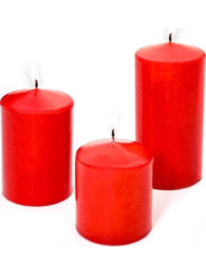 Valor 3'lü Kırmızı Silindir Mum Seti (5,5 Cm-7,5 Cm-10 Cm)