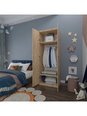ED PET DİZAYN GLOBAL MARKETİNG 2 Kapaklı Elbise Dolabı - Genç Odası Dolabı Çam 80 cm