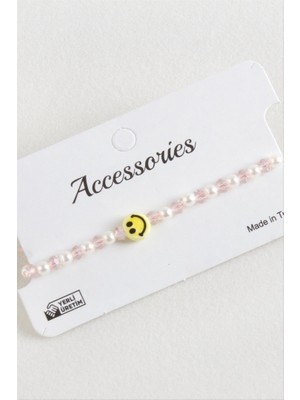 Zero Land Kmrsfres Emoji Inci Kristal Makrome Ip Bileklik - Pembe