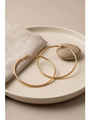 Ematcrt Mey Ithalat® 316L Çelik Gold Renk 66 mm Halka Küpe