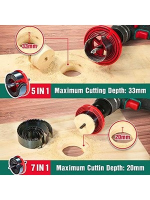 Hychıka Better Tools For Better Lıfe Delik Testeresi Seti Kutu Matkabı 7 Testere Çelengi ve 5 Testere Çelengi, Ahşap, Alçı Panel, Sunta, Delik Delme Için