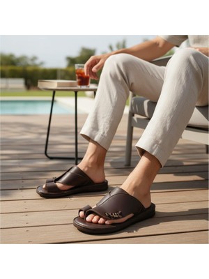 Bagsshoes 5315 Osella Erkek Hakiki Deri Baş Parmak Arası Anatomik ve Comfort Taban Günlük Terlik