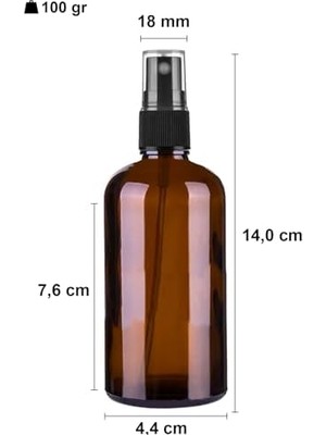 Afracam 100 ml Siyah Spreyli Amber Cam Şişe 100 cc Sızdırmaz Kapaklı Fısfıs Kahverengi Cam Şişe 6 Adet