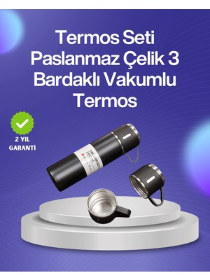 Fırsatkolik Mey Ithalat® Isıyı Uzun Süre Koruyan 500 ml Termos Seti | Çelik Gövde, 2 Bardaklı, Hediye Kutulu