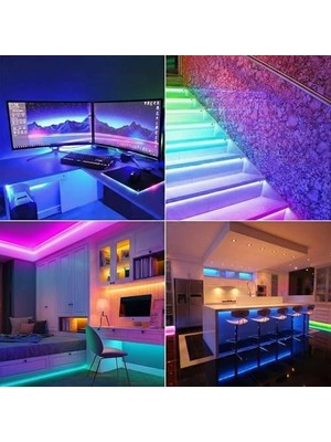 5 Metre Rgb Şerit LED Tak Çalıştır Hazır Set, 2835 Çipli, IP20 Silikonsuz, Adaptör ve Kumanda Dahil, Iç Mekana Uygun, 16 Renk, Kumandalı | Cata