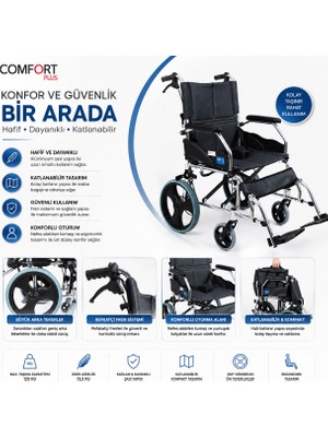MEDEVRELF Comfort Plus KY863LABJ-A12 Füme Alüminyum Transfer Özellikli Tekerlekli Sandalye
