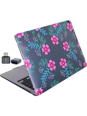 MacBook Air 13.6 Inç Çiçek Desenli Kılıf A2681 A3113 A3240 A3449 M2 M3 M4 M5 Uyumlu Kristal Parlak Sert Kapak Hard Case Pembe Mavi