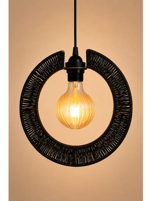 Naturel Dekor Doğal Siyah Hilal Jüt Avize 31 cm - Bohem, Iskandinav, Modern, Rattan, Aydınlatma