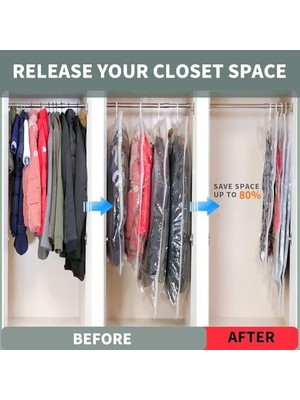 Aee® 3'lü Askılı Vakumlu Hurç Elbise Torbası Kılıfı 145X70 105X70 90X60 Vakumlu Gamboç Kıyafet Koruma ve Saklama Çantası Dolap Düzenleyici Organizer