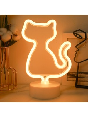 Neon Işıklı Kedi Tasarımlı Lamba