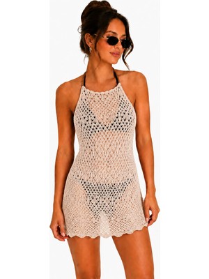 Neden Tekstil Ajurlu Sırt Dekolteli Transparan Beachwear - Mini Plaj Elbisesi