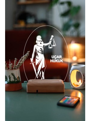 Modiwa Design Avukatlara Özel Themis 16 Renk Uzaktan Kumandalı 3D Ahşap Gece Lambası Hediyelik