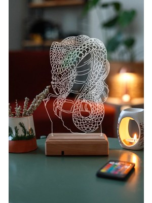 Modiwa Design Yılan Venom 16 Renk Uzaktan Kumandalı 3D Ahşap Gece Lambası Hediyelik