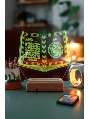 Modiwa Design Dini Kuranı Kerim 16 Renk Uzaktan Kumandalı 3D Ahşap Gece Lambası Hediyelik