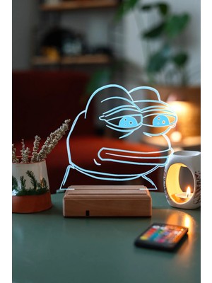 Modiwa Design Sad Frog 16 Renk Uzaktan Kumandalı 3D Ahşap Gece Lambası Hediyelik