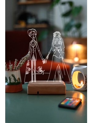 Modiwa Design Ölü Gelin 16 Renk Uzaktan Kumandalı 3D Ahşap Gece Lambası Hediyelik